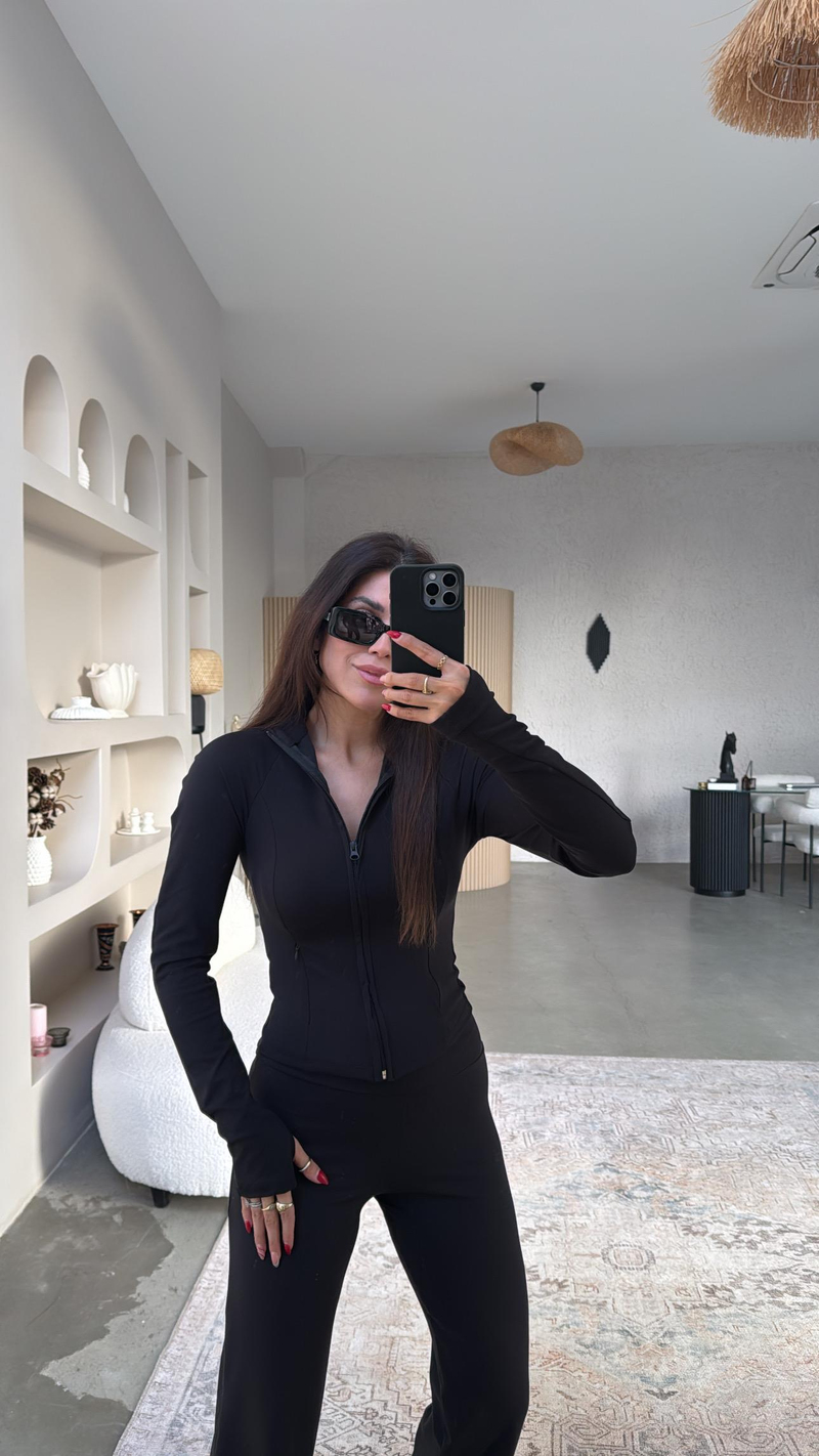 Siyah Oys Orijinal Paça Yırtmaçlı Ceketli Spor Takım