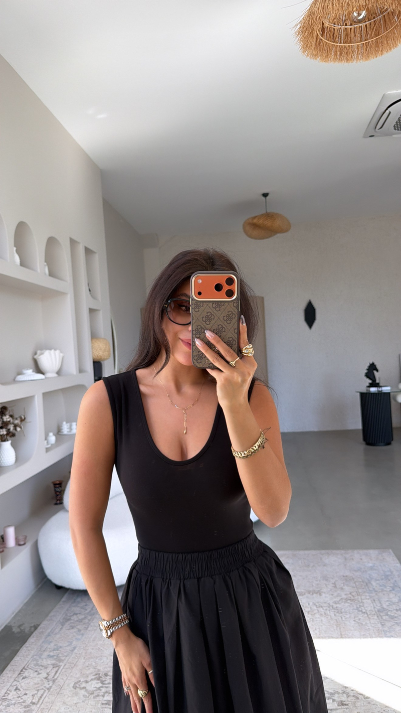 Siyah Pamuk ZR Model Kalın Askılı Alttan Çıtçıtlı Zıbın