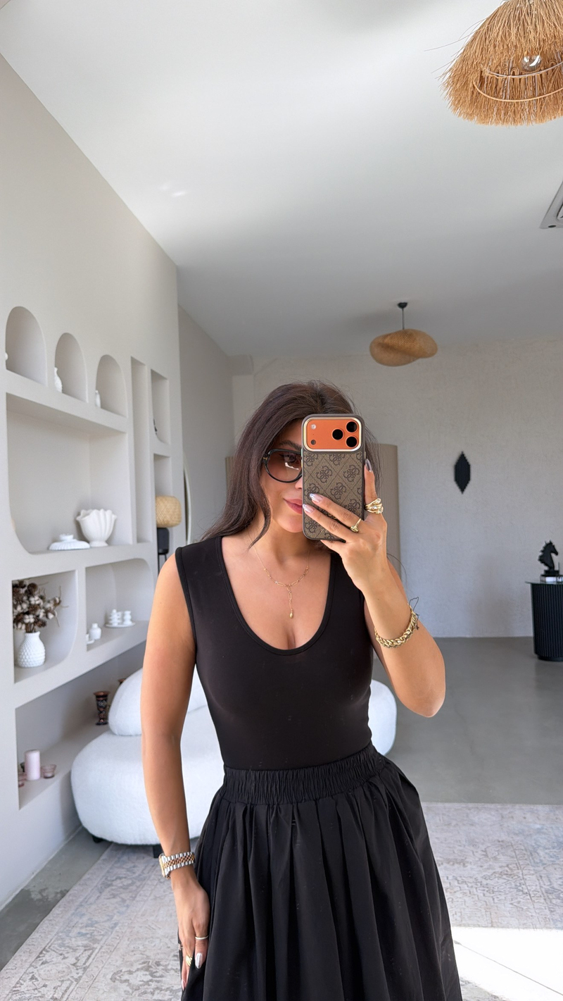 Siyah Pamuk ZR Model Kalın Askılı Alttan Çıtçıtlı Zıbın