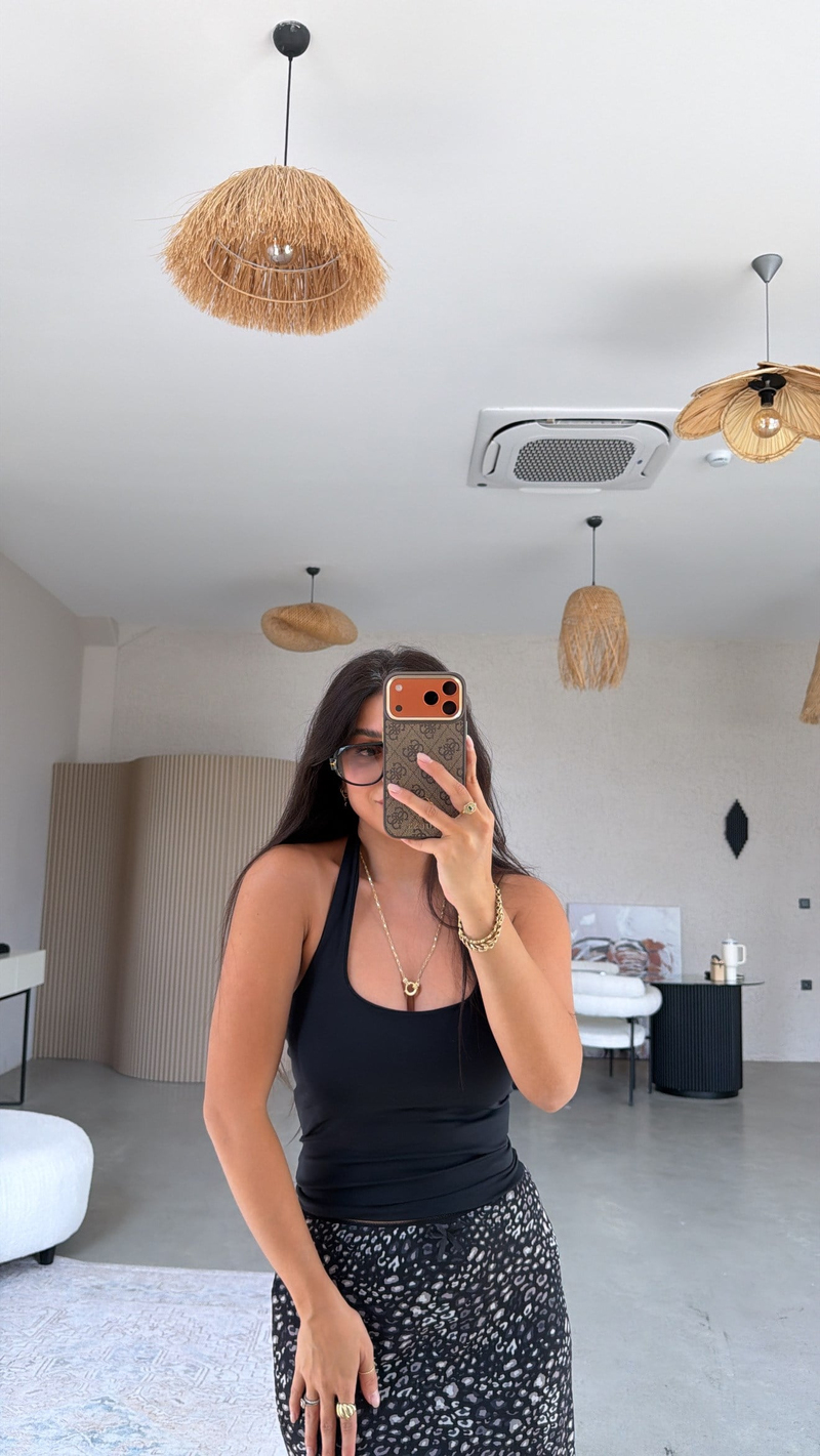 Siyah Polyamid Halter Top