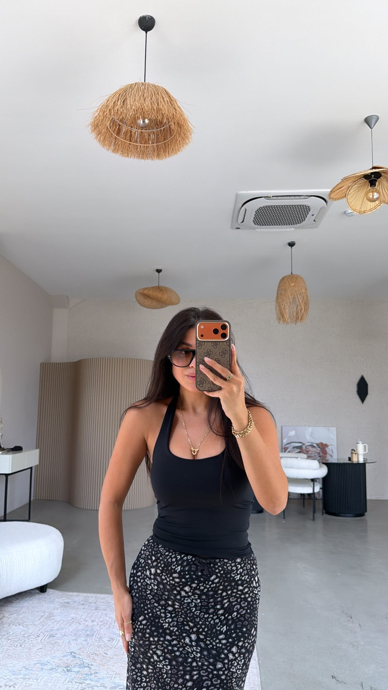 Siyah Polyamid Halter Top