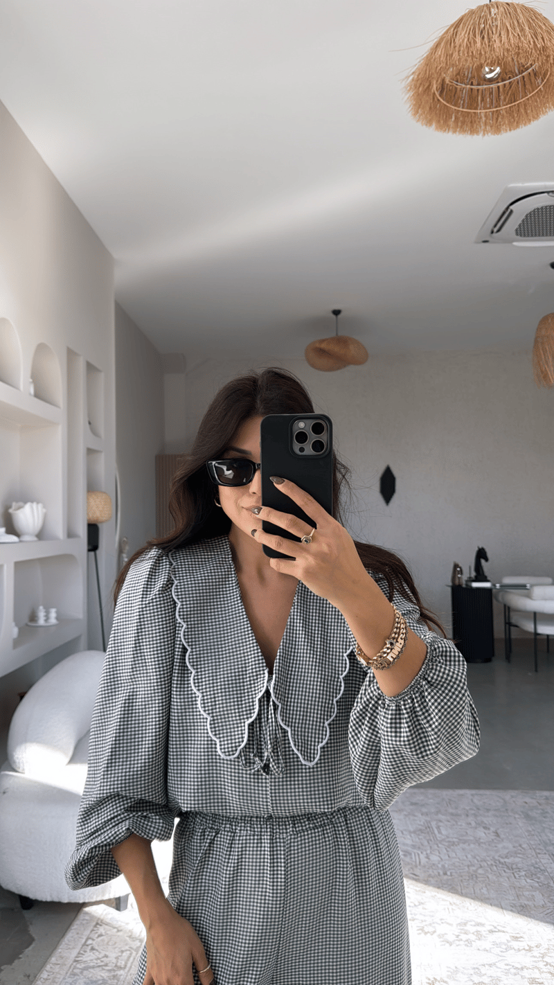 Siyah Pötikareli Romantik Pantolon Bluz Takım