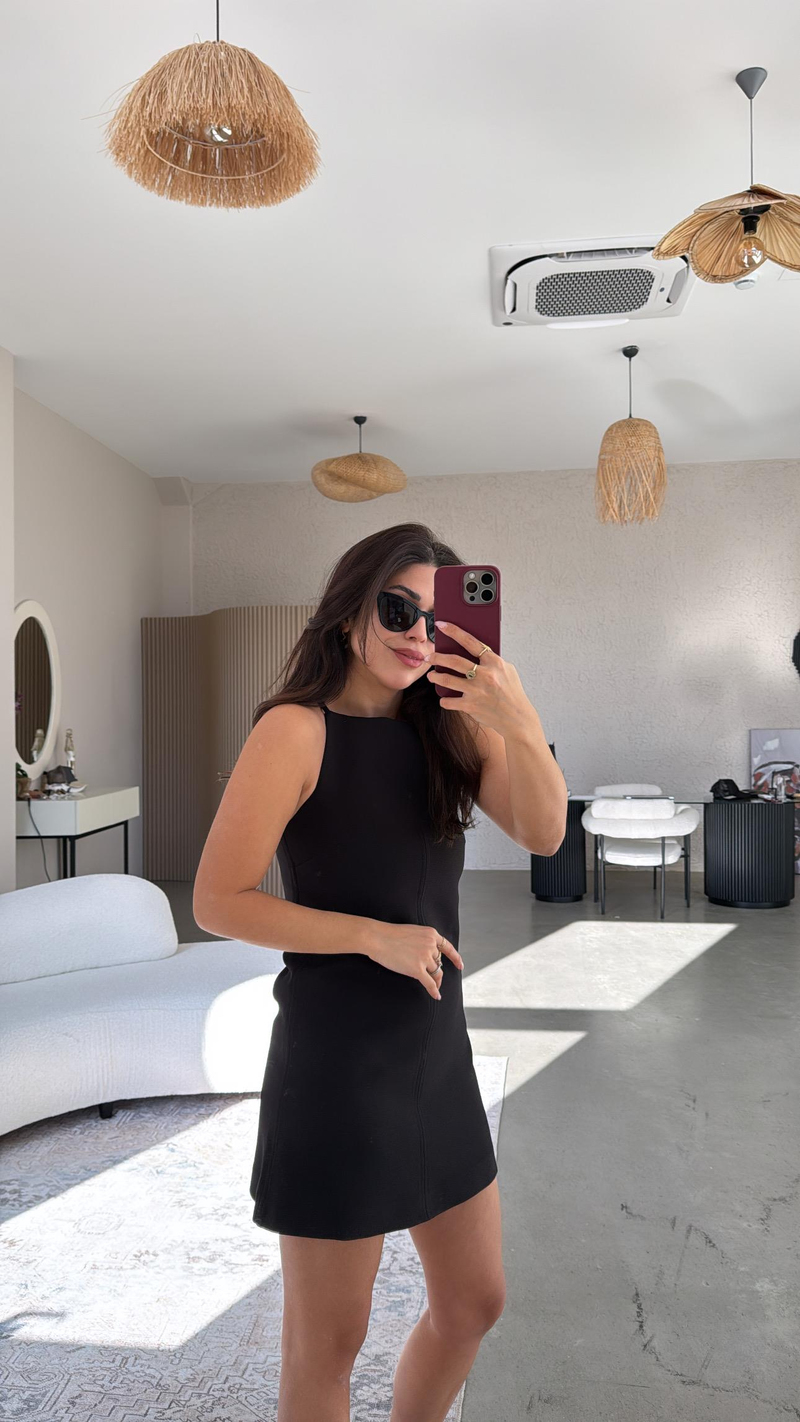 Siyah Premium Askılı Mini Elbise