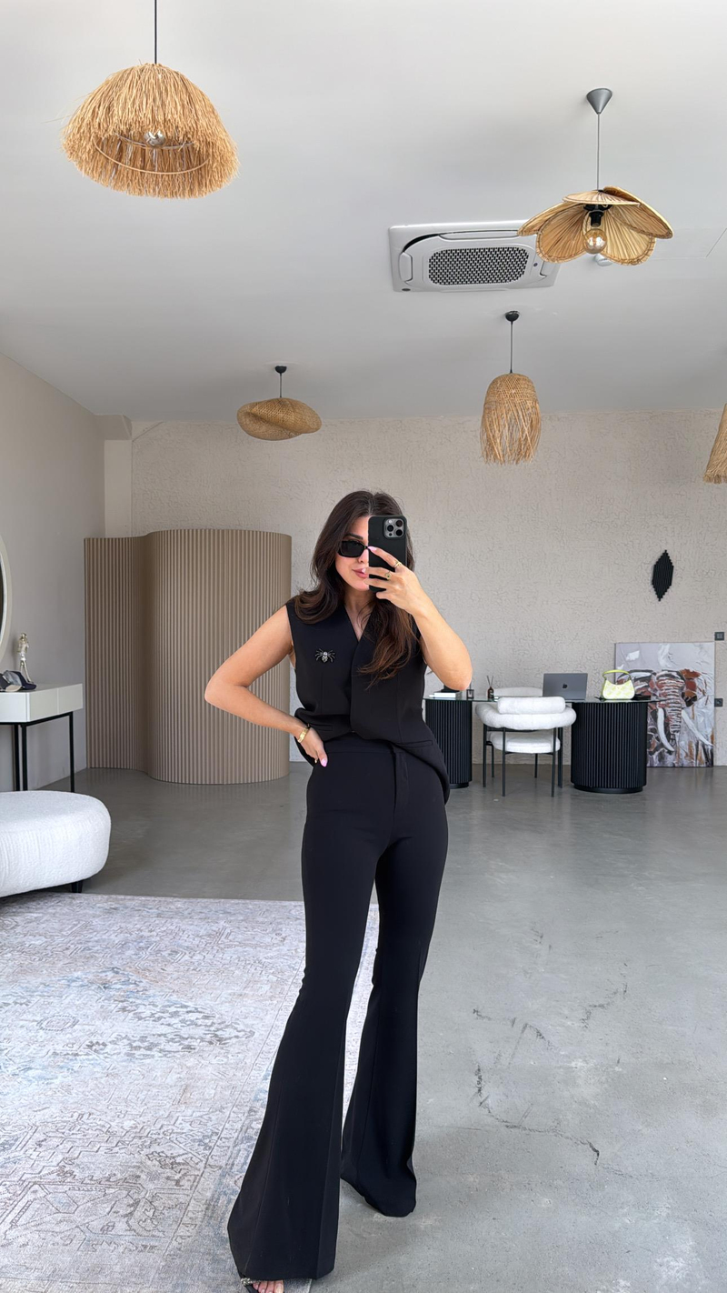 Siyah Premium Fit Gösteren İspanyol Kumaş Pantolon