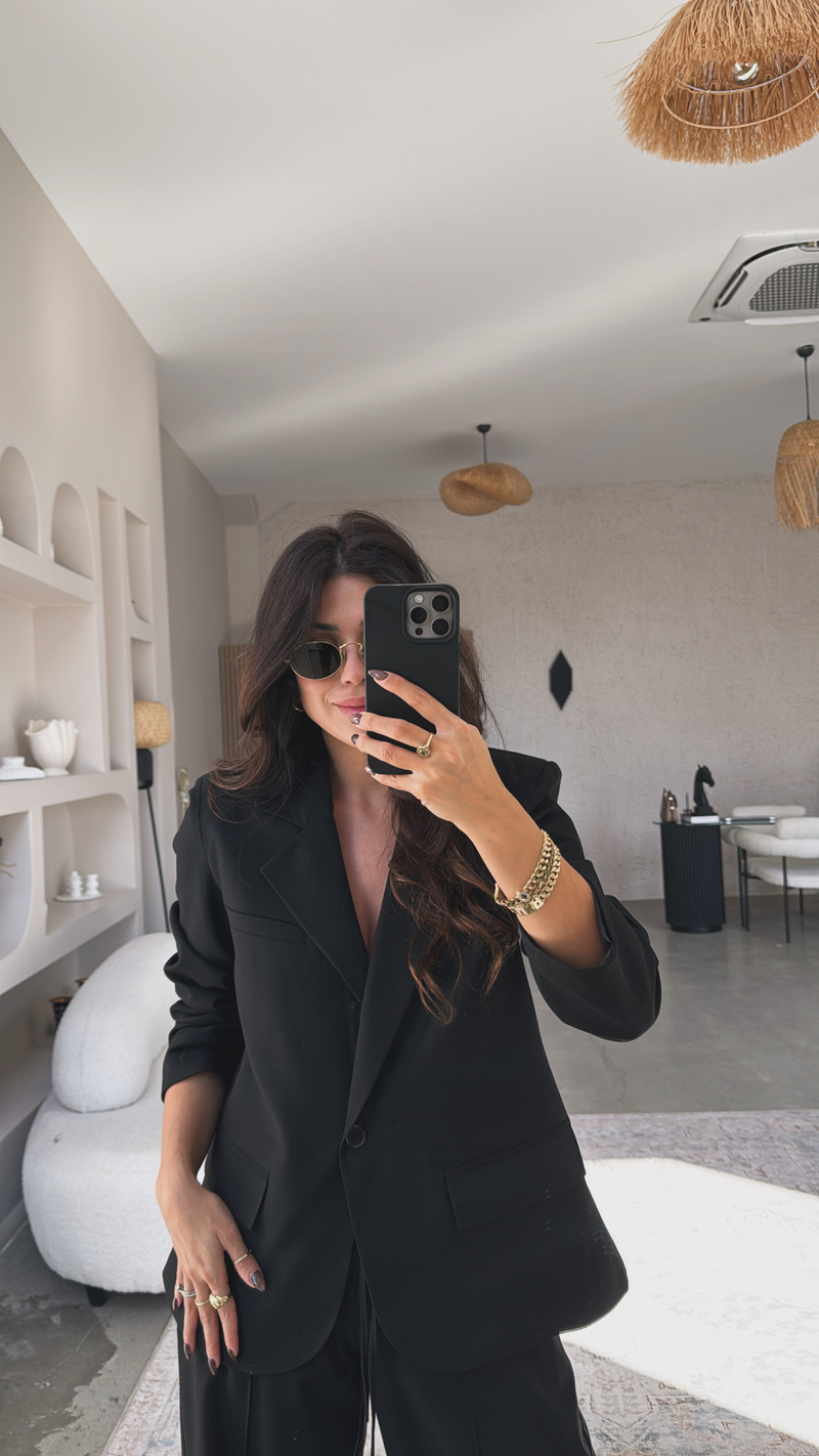 Siyah Premium Gömlek Detaylı Ceket Pantolon Takım