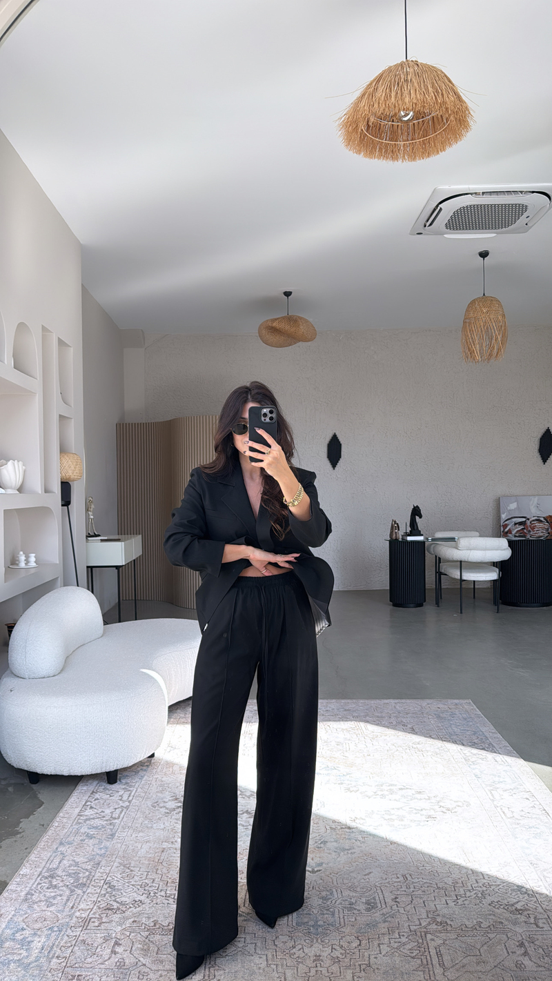 Siyah Premium Gömlek Detaylı Ceket Pantolon Takım