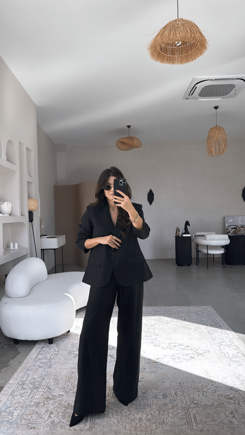 Siyah Premium Gömlek Detaylı Ceket Pantolon Takım