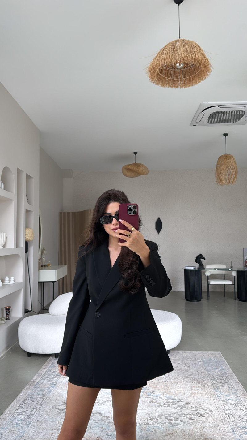 Siyah Premium Kruvaze Ceket Etek Takım