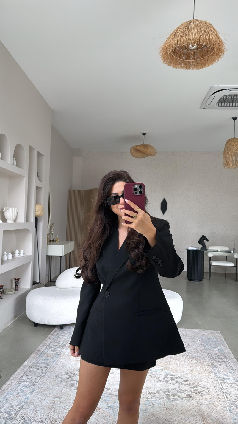 Siyah Premium Kruvaze Ceket Etek Takım