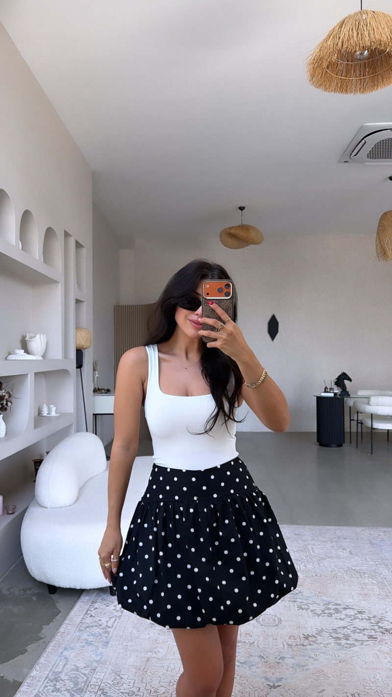Siyah Puantiyeli Balon Şort Etek