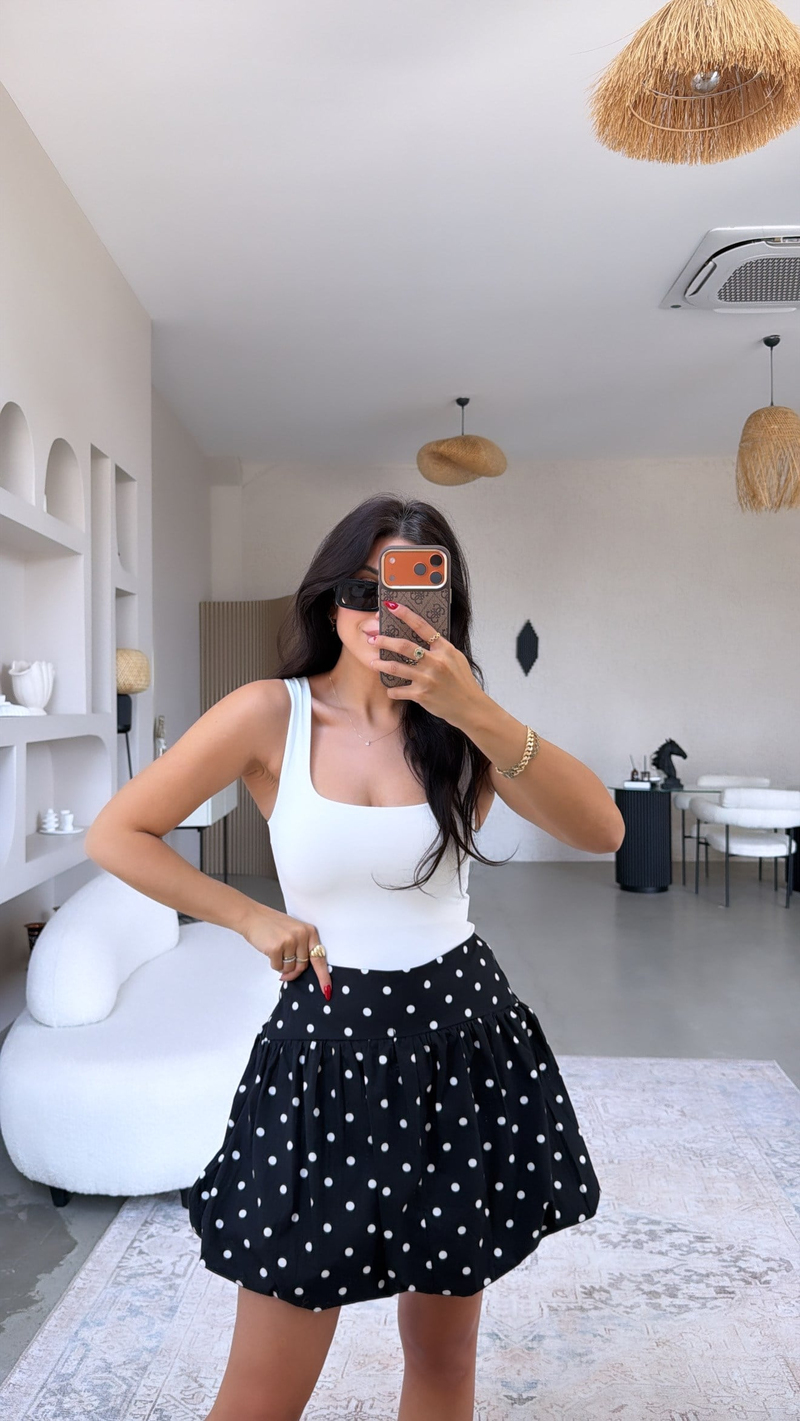 Siyah Puantiyeli Balon Şort Etek