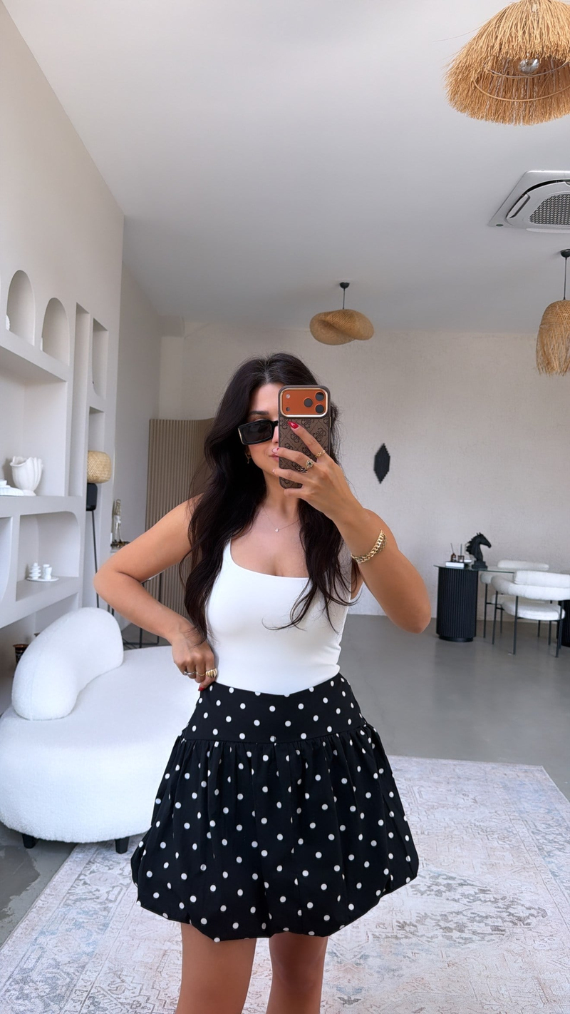 Siyah Puantiyeli Balon Şort Etek
