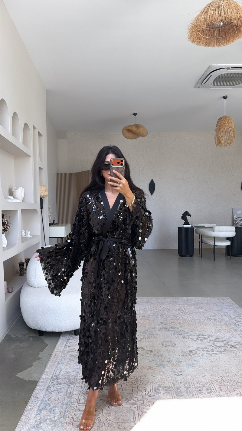Siyah Pul Payet Premium Kimono