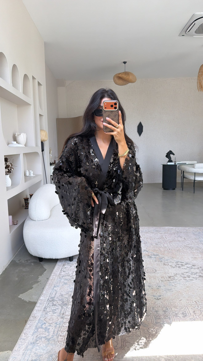Siyah Pul Payet Premium Kimono
