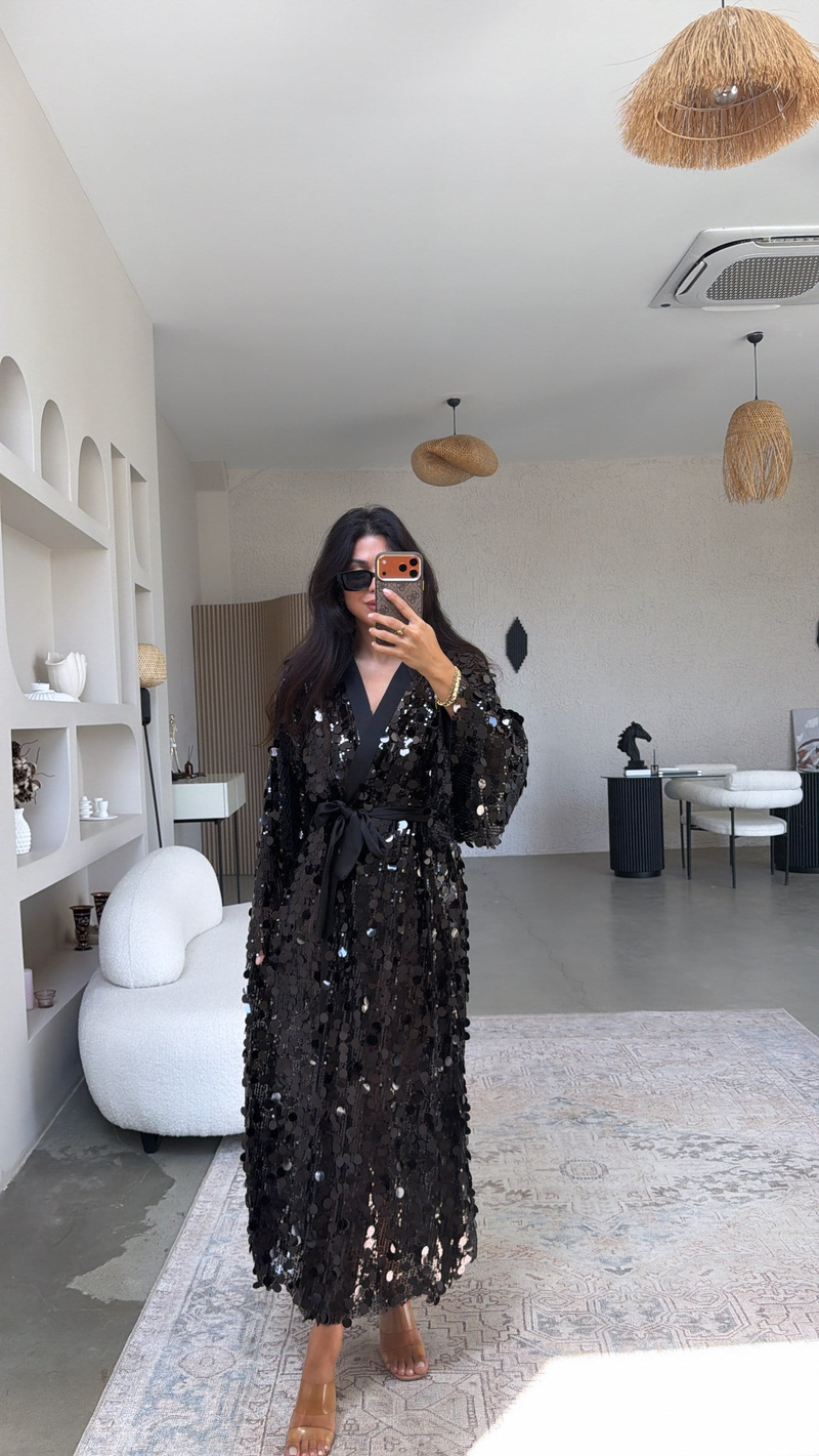 Siyah Pul Payet Premium Kimono