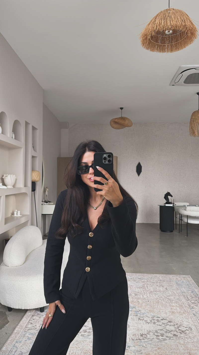 Siyah Selanik Triko ZR model Hırka Pantolon Takım