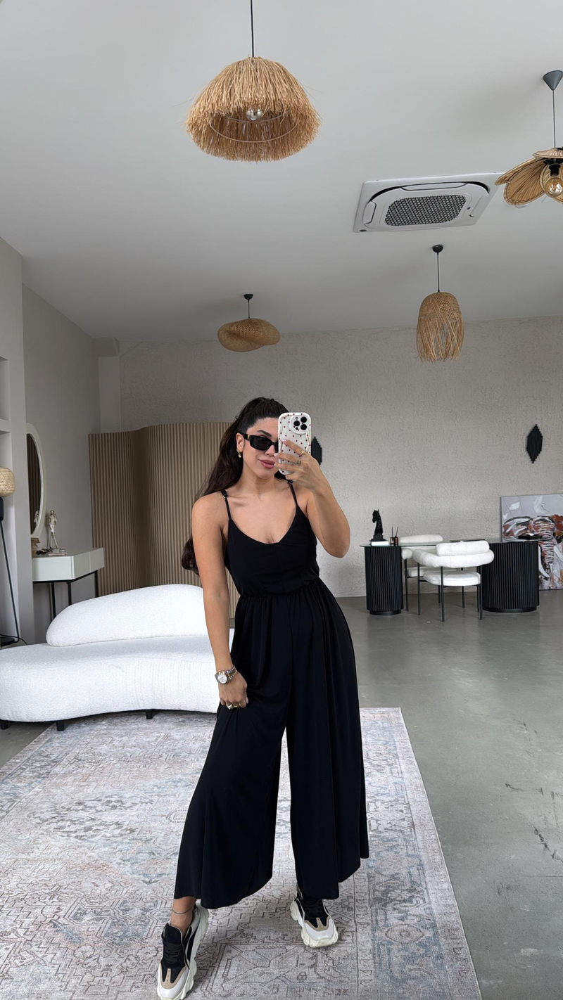 Siyah Sırtı Çapraz Askılı Buzzy Tulum