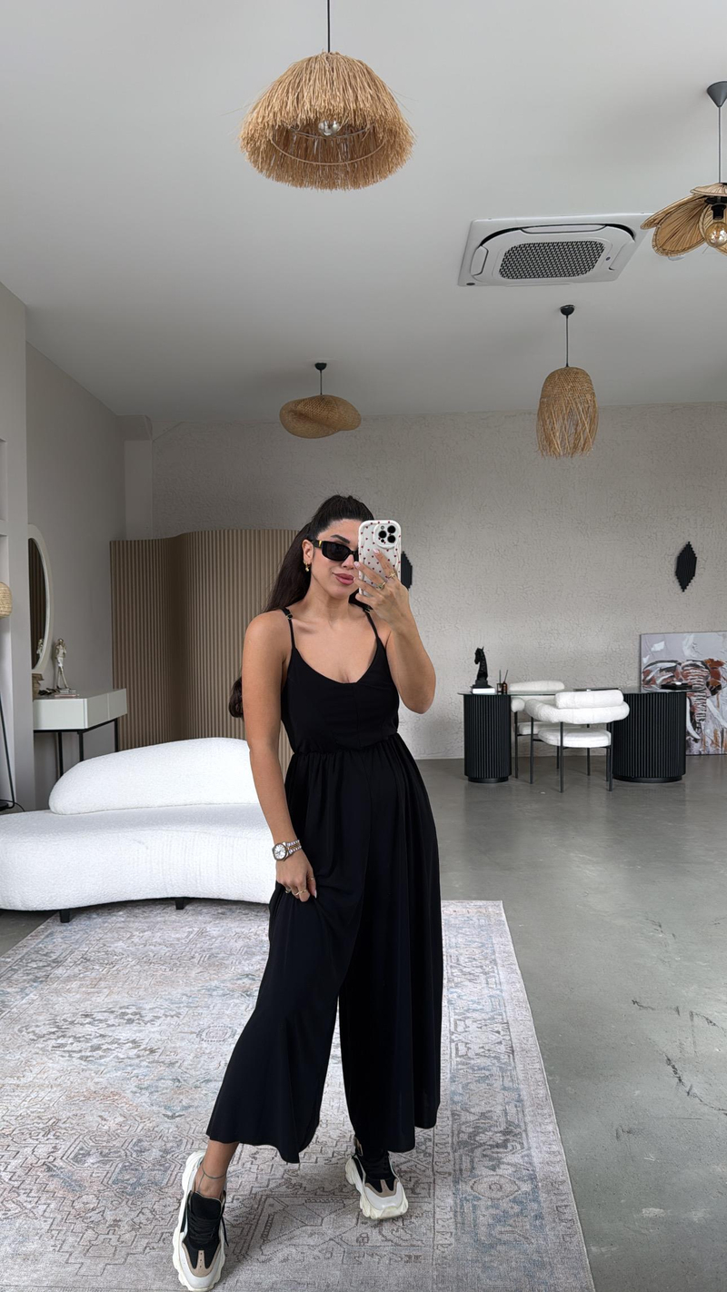 Siyah Sırtı Çapraz Askılı Buzzy Tulum