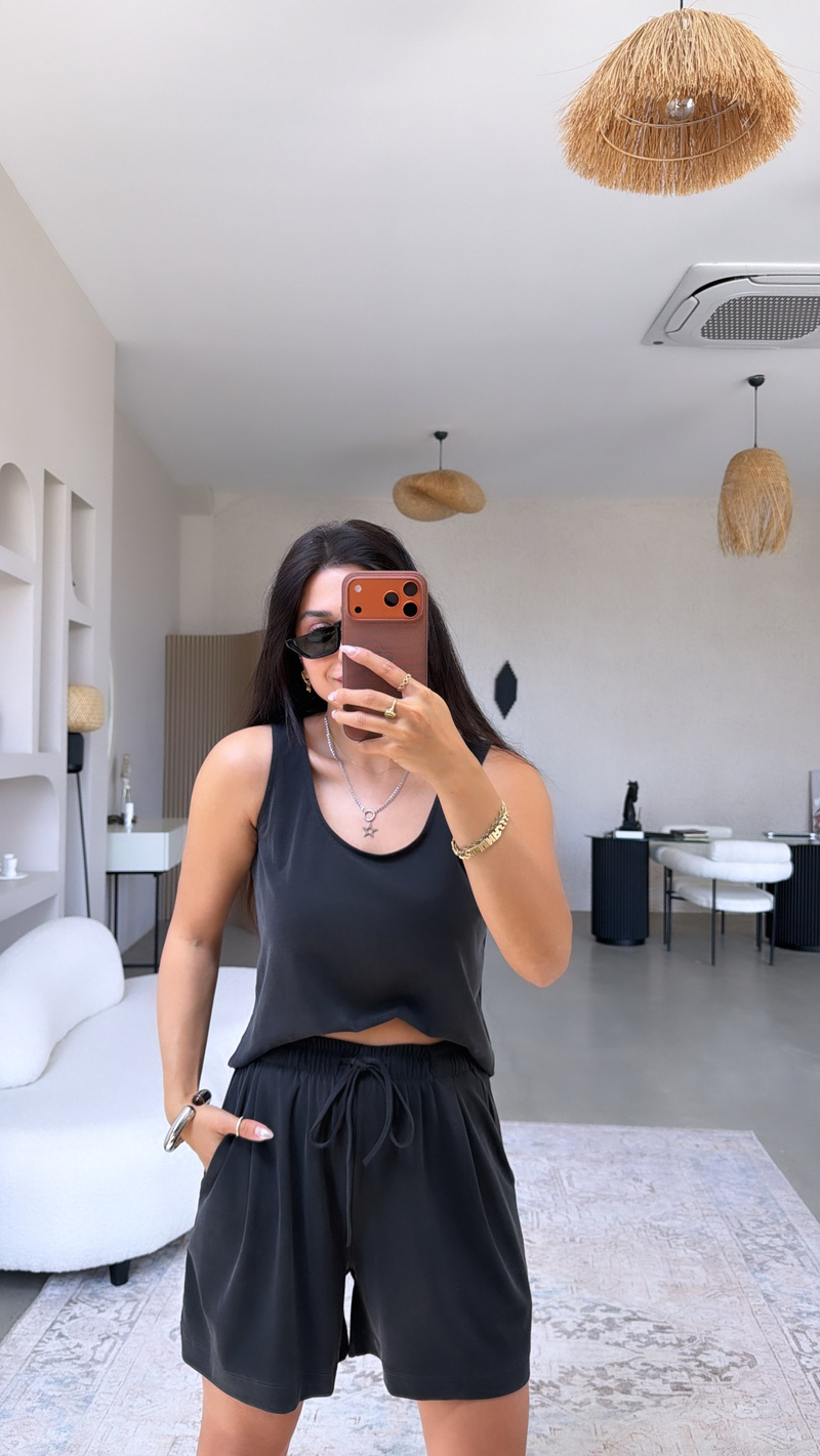 Siyah Şort Atlet Pike Modal Premium Takım