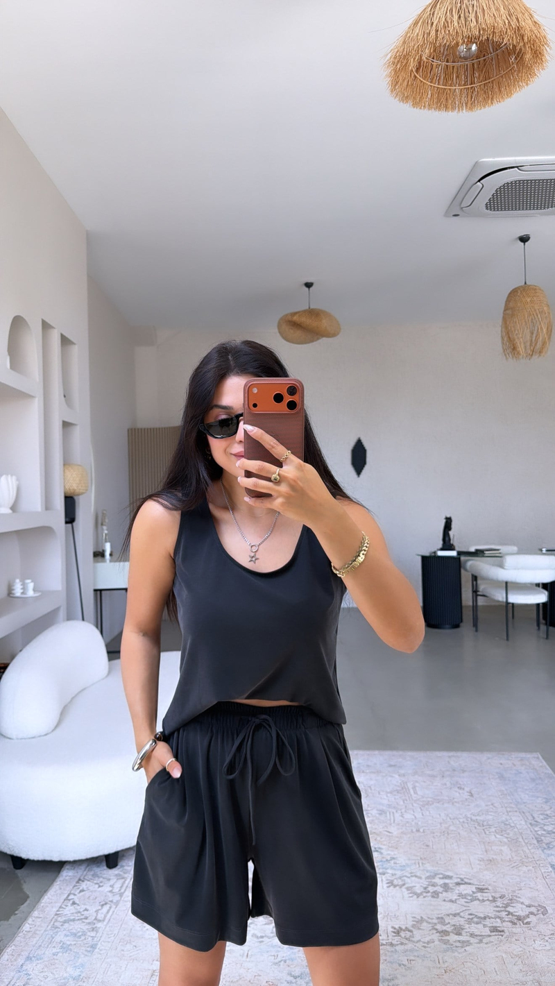 Siyah Şort Atlet Pike Modal Premium Takım
