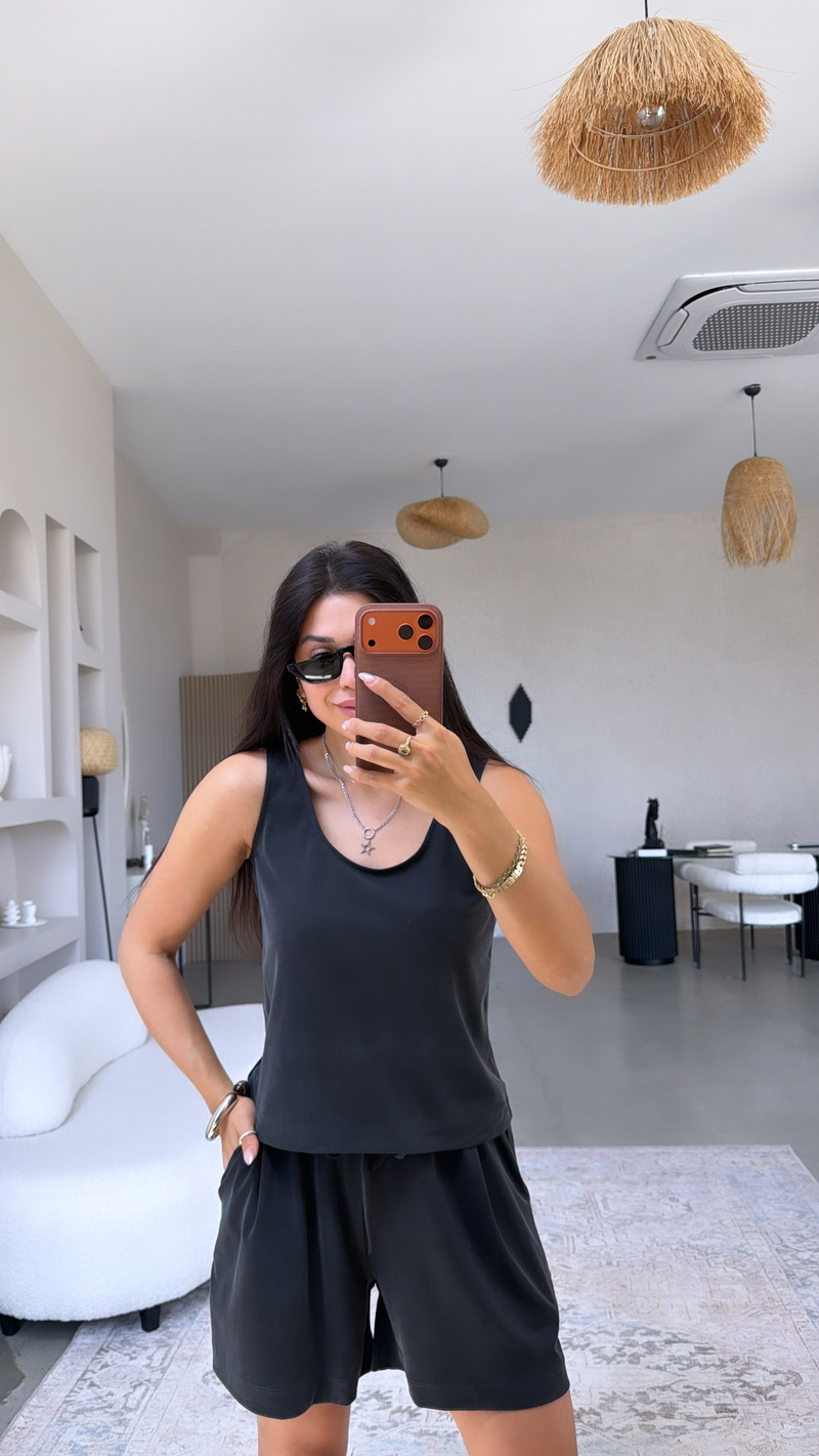 Siyah Şort Atlet Pike Modal Premium Takım