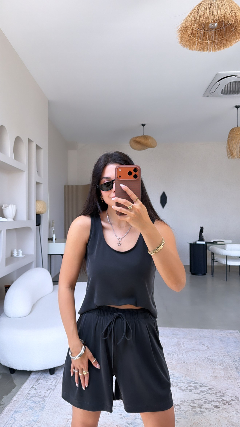 Siyah Şort Atlet Pike Modal Premium Takım