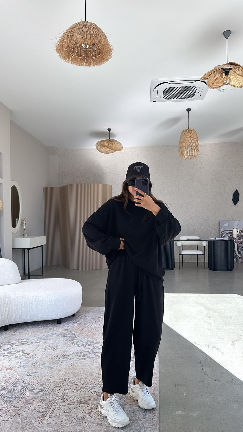 Siyah Sweatshirt Eşofman Takım