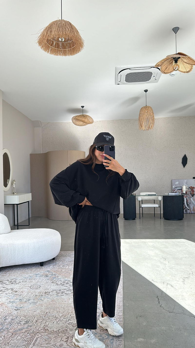 Siyah Sweatshirt Eşofman Takım