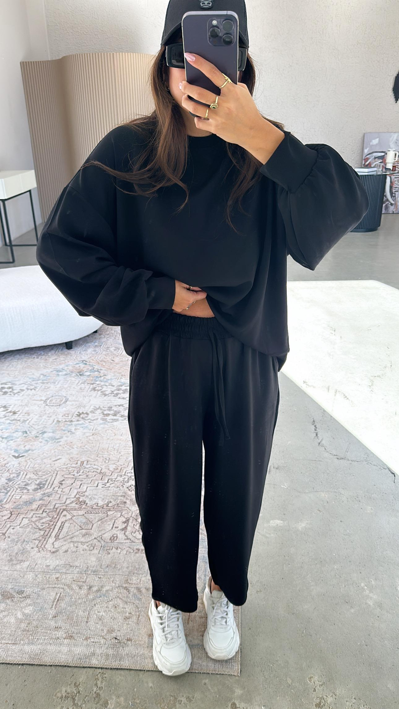 Siyah Sweatshirt Eşofman Takım