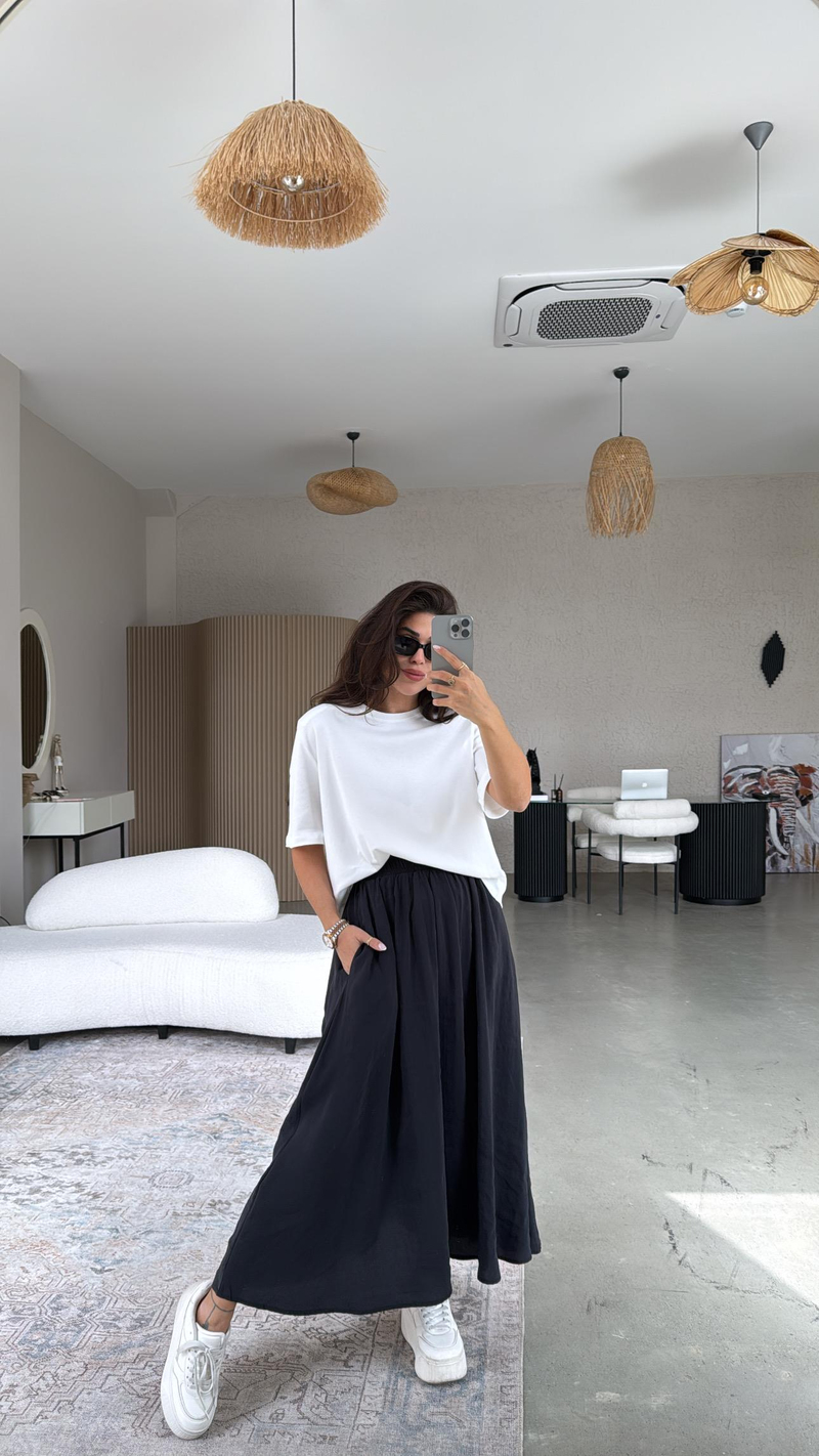 Siyah Tensel Maxi Etek