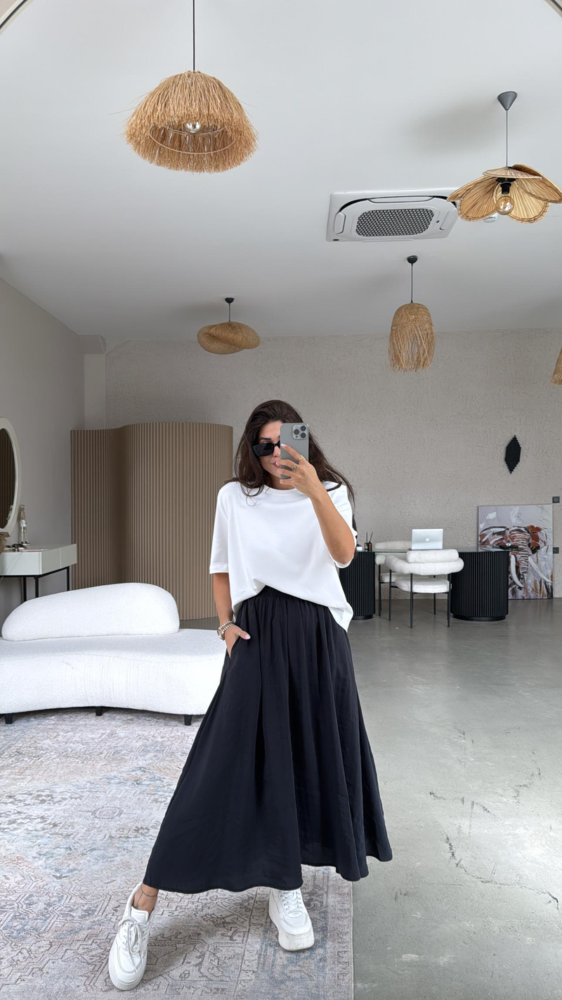 Siyah Tensel Maxi Etek