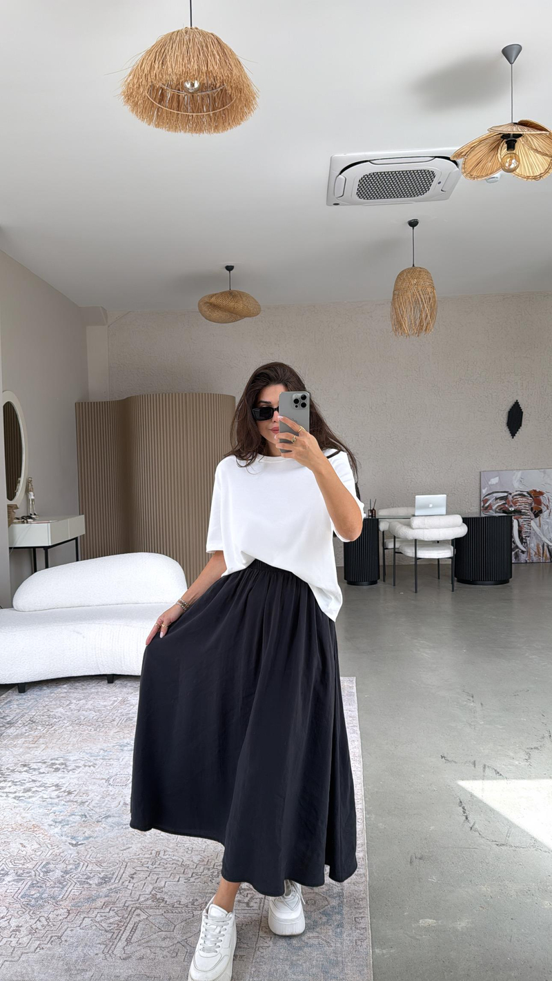 Siyah Tensel Maxi Etek