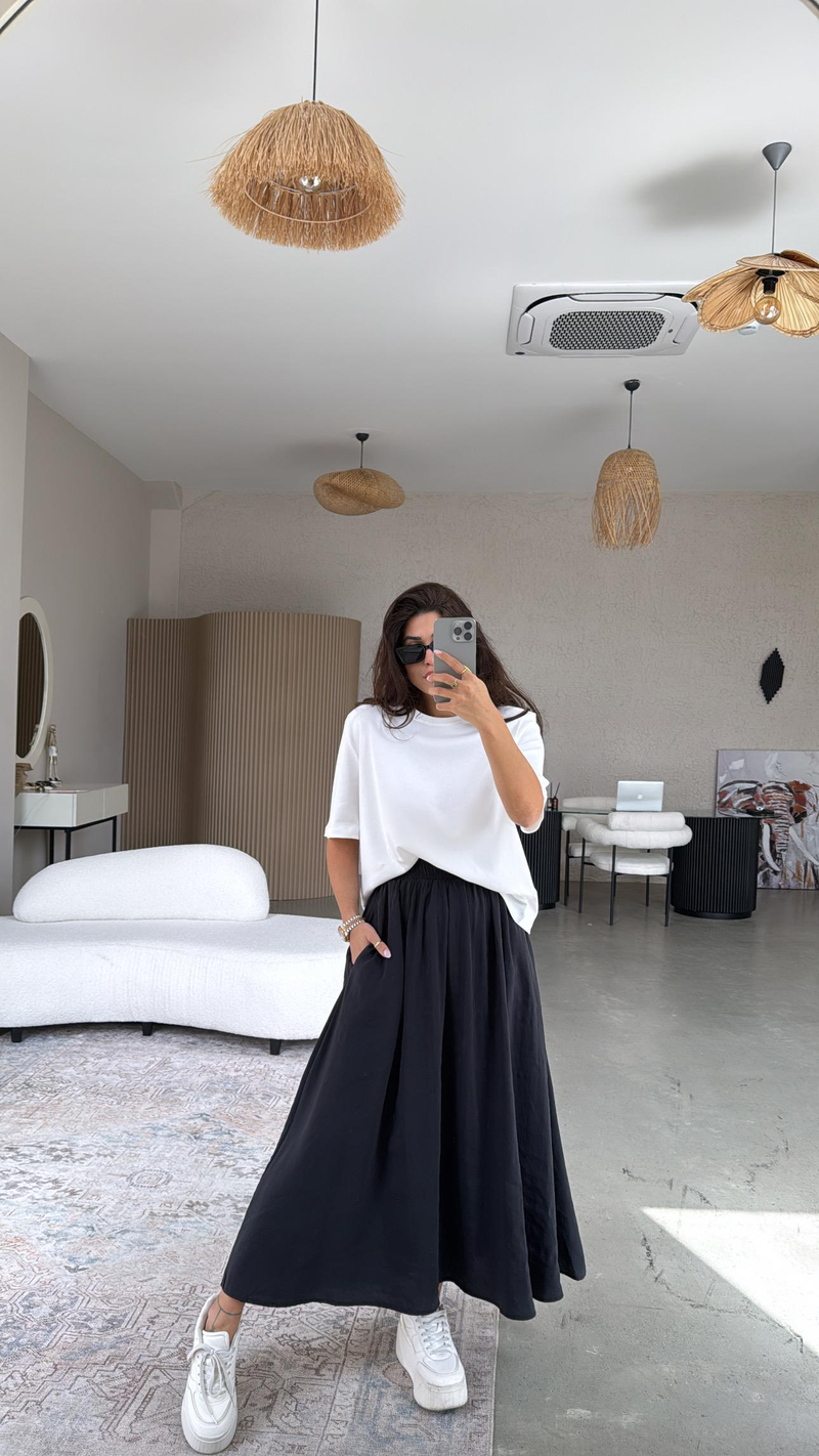 Siyah Tensel Maxi Etek