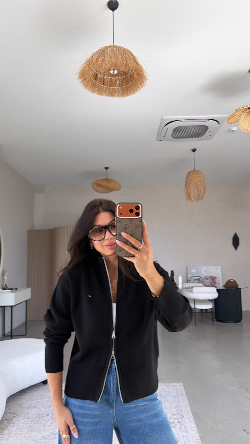 Siyah Triko Fermuarlı Tmy Orjinal Hırka