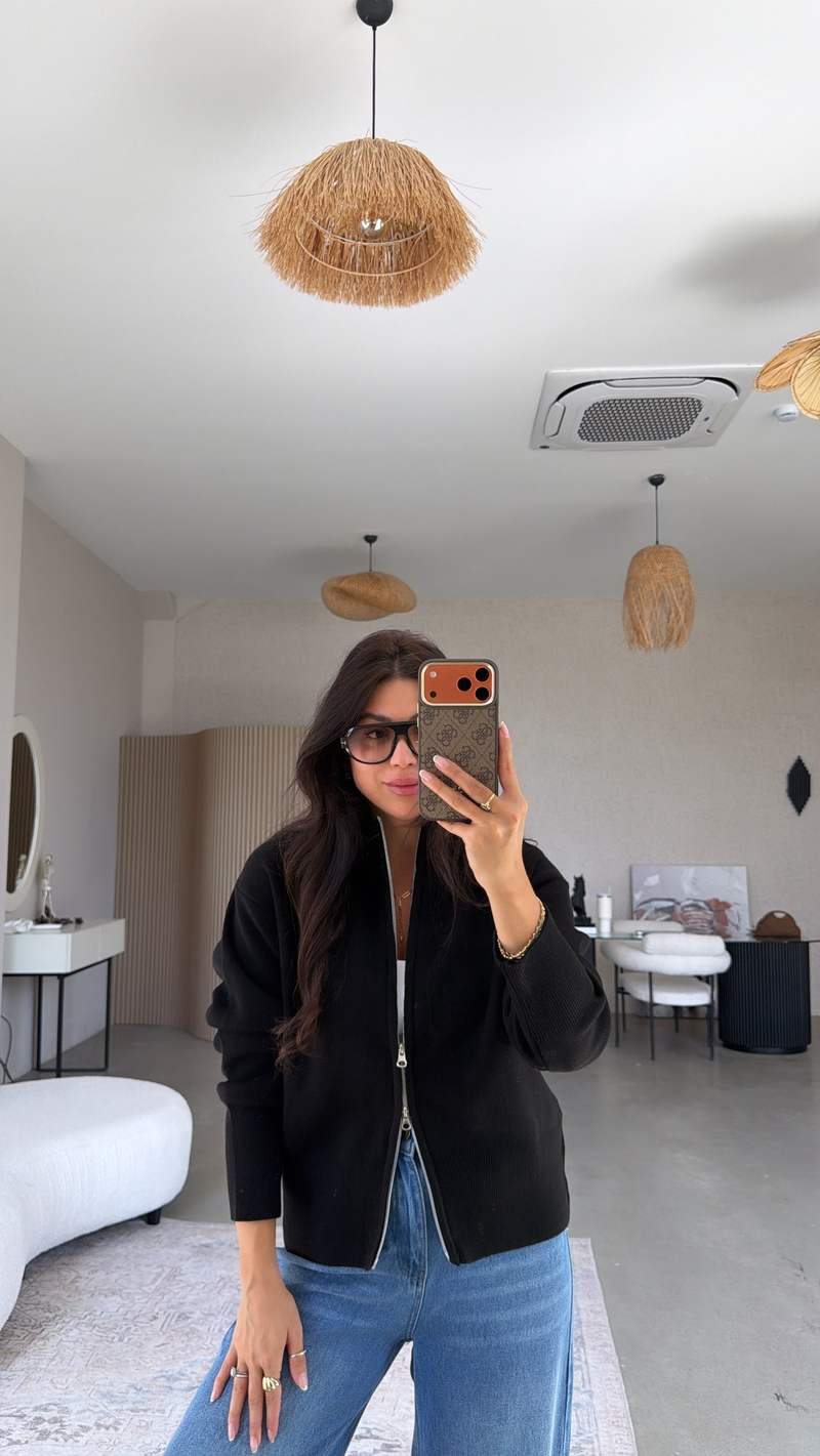 Siyah Triko Fermuarlı Tmy Orjinal Hırka