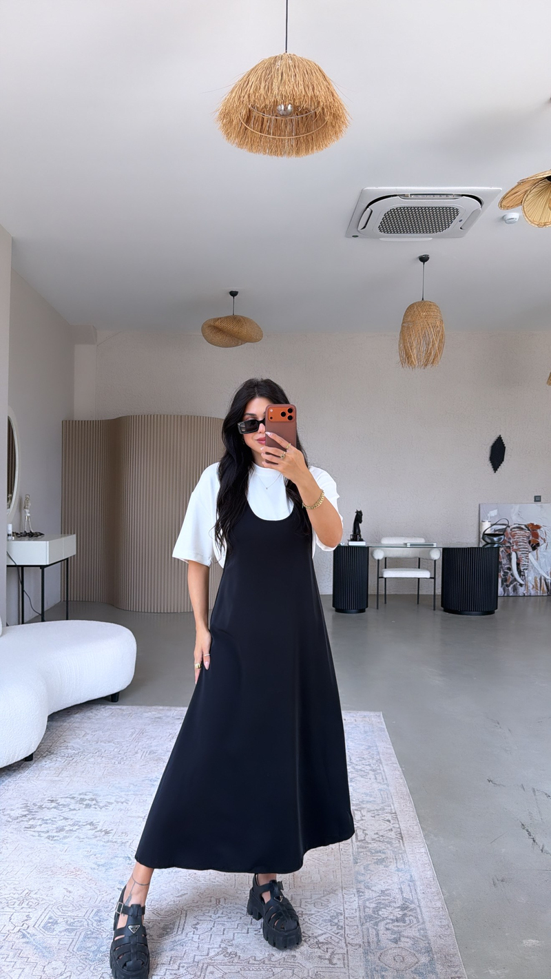 Siyah Twst Orijinal Elbise Tshirt Takım