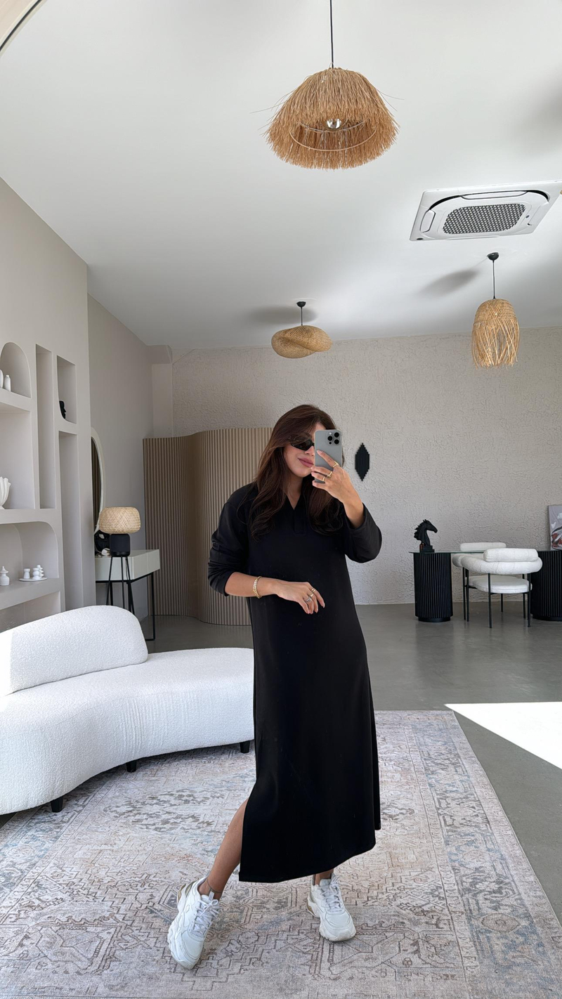 Siyah Yakalı Modal Elbise