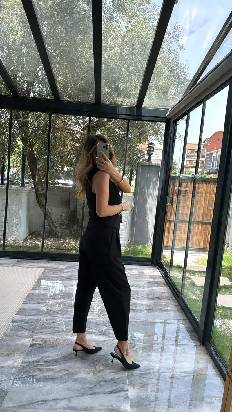 Siyah Yelek Pantolon Kumaş Takım