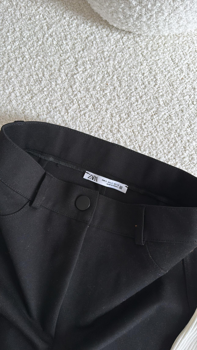 Siyah Zr Mat Düğmeli Çelik Tayt Pantolon