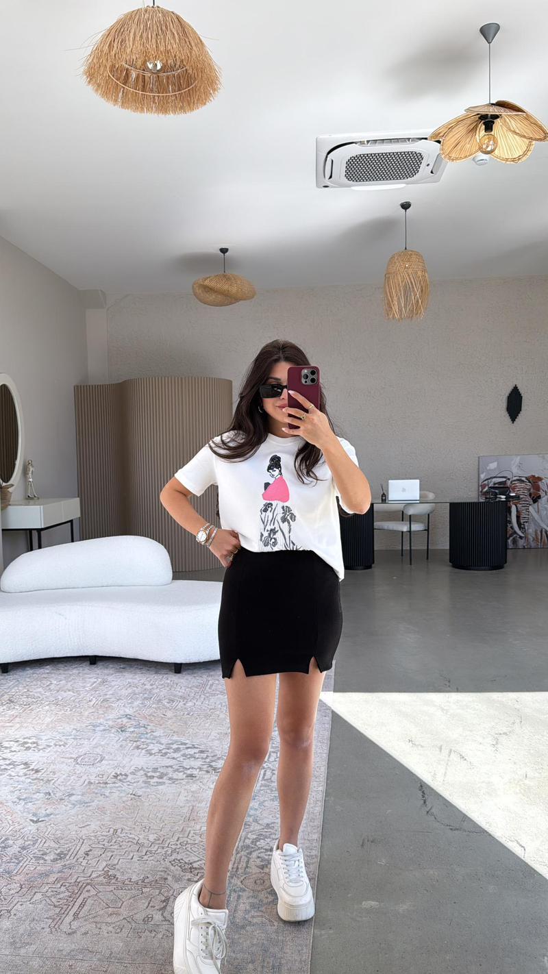 Siyah ZR Mini Çift Yırtmaçlı Etek