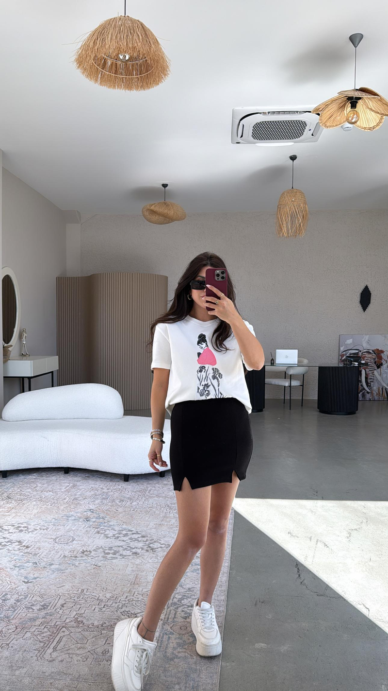Siyah ZR Mini Çift Yırtmaçlı Etek
