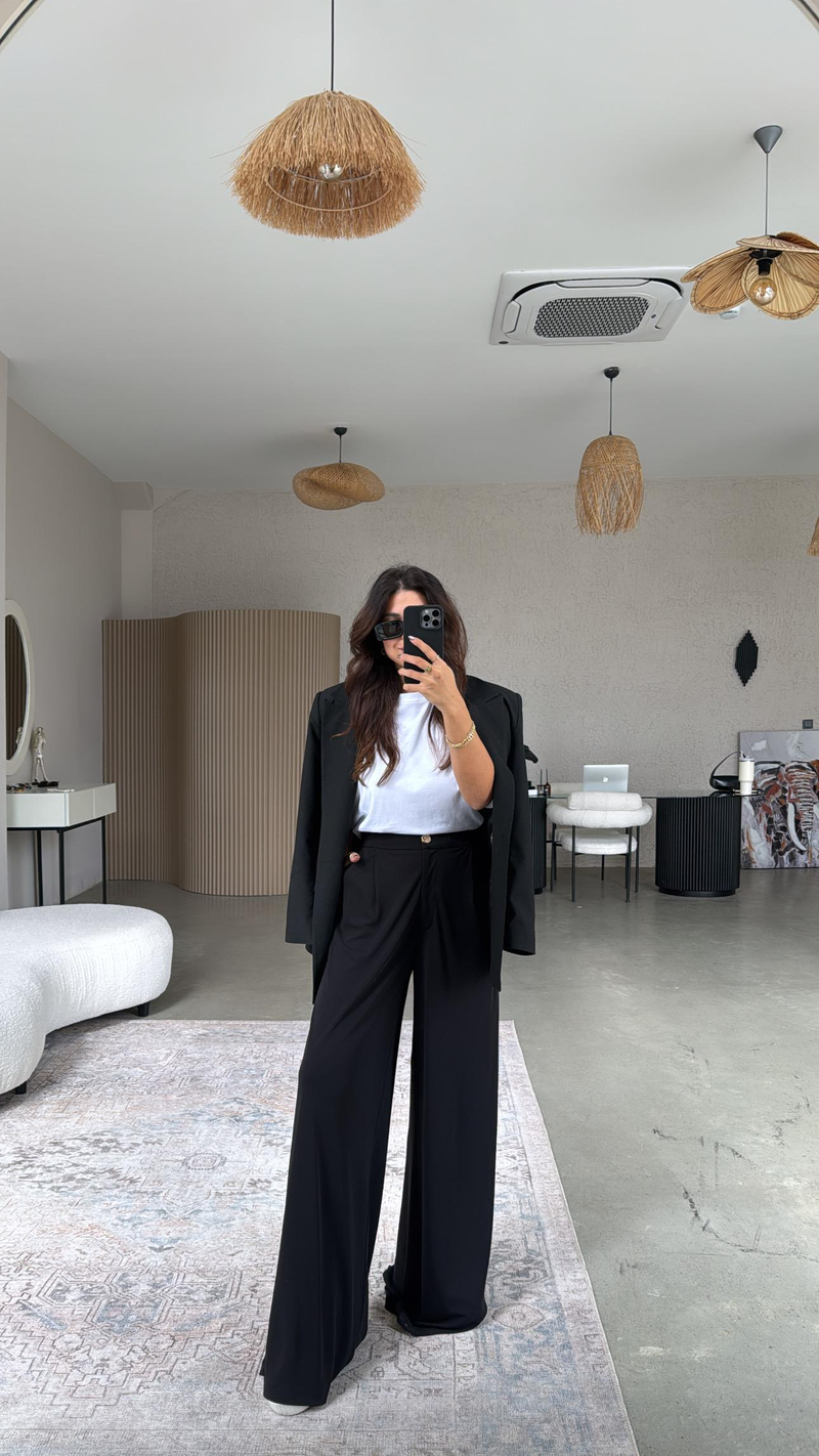 Siyah ZR Model Bol Kumaş Pantolon