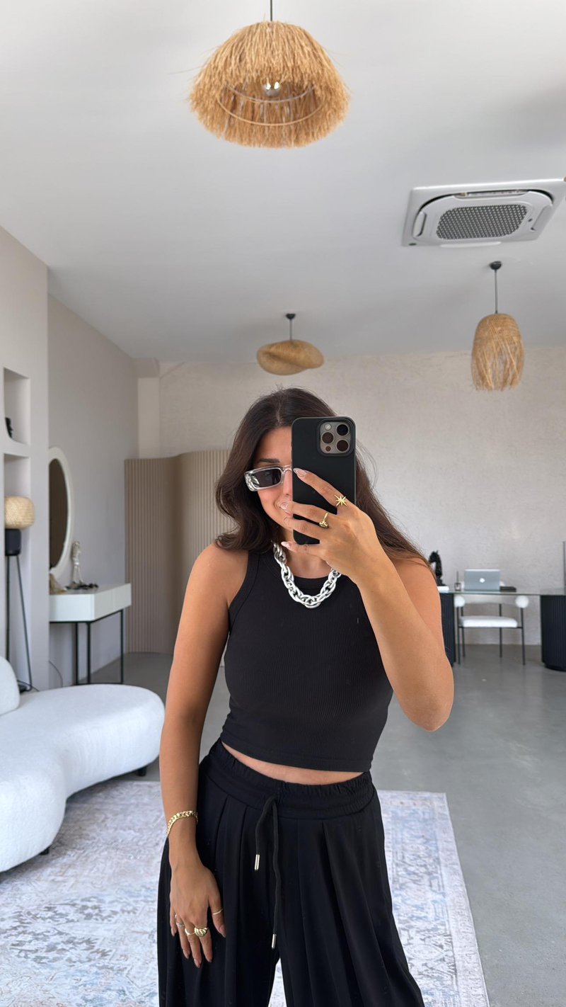 Siyah Zr Model Crop Ribana Atlet