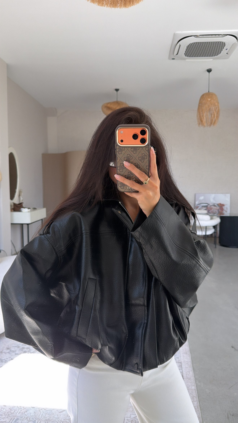 Siyah ZR Model Deri Bomber Premium Ceket