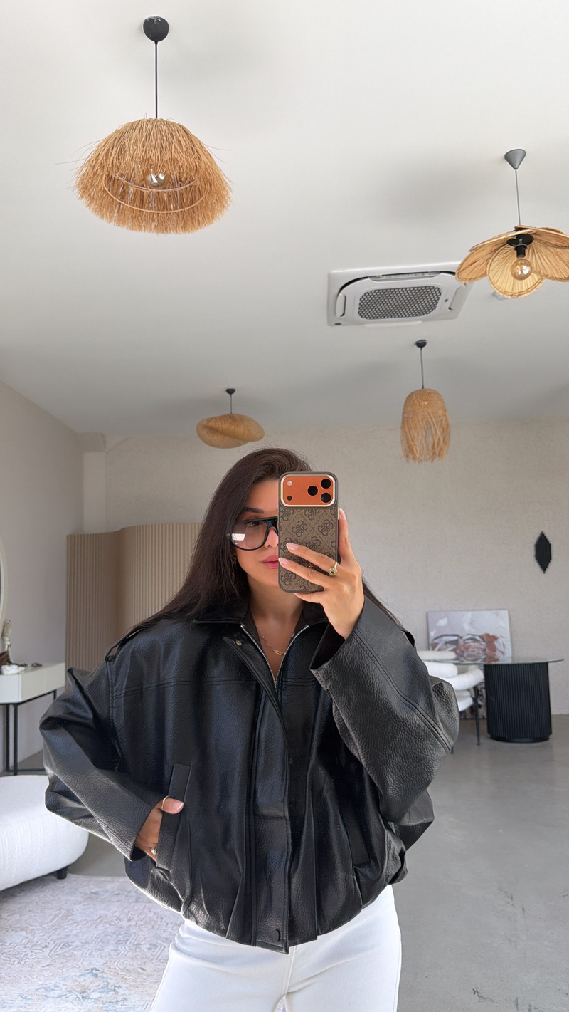 Siyah ZR Model Deri Bomber Premium Ceket