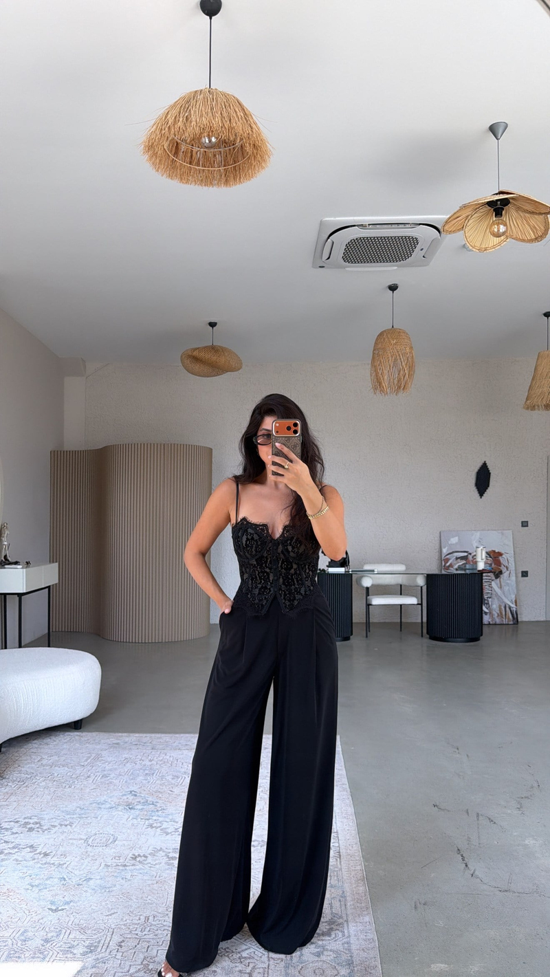 Siyah ZR Model İnce Krep Kumaş Pantolon