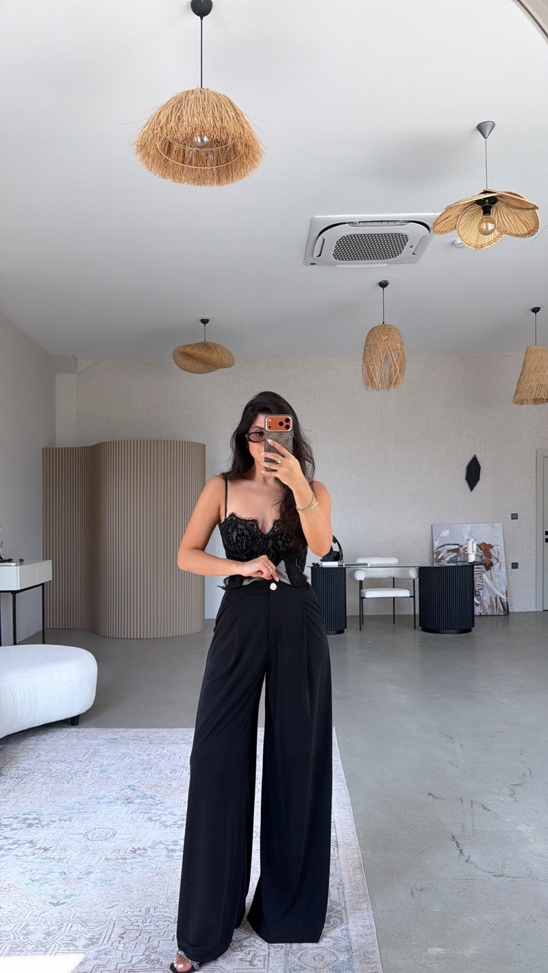 Siyah ZR Model İnce Krep Kumaş Pantolon