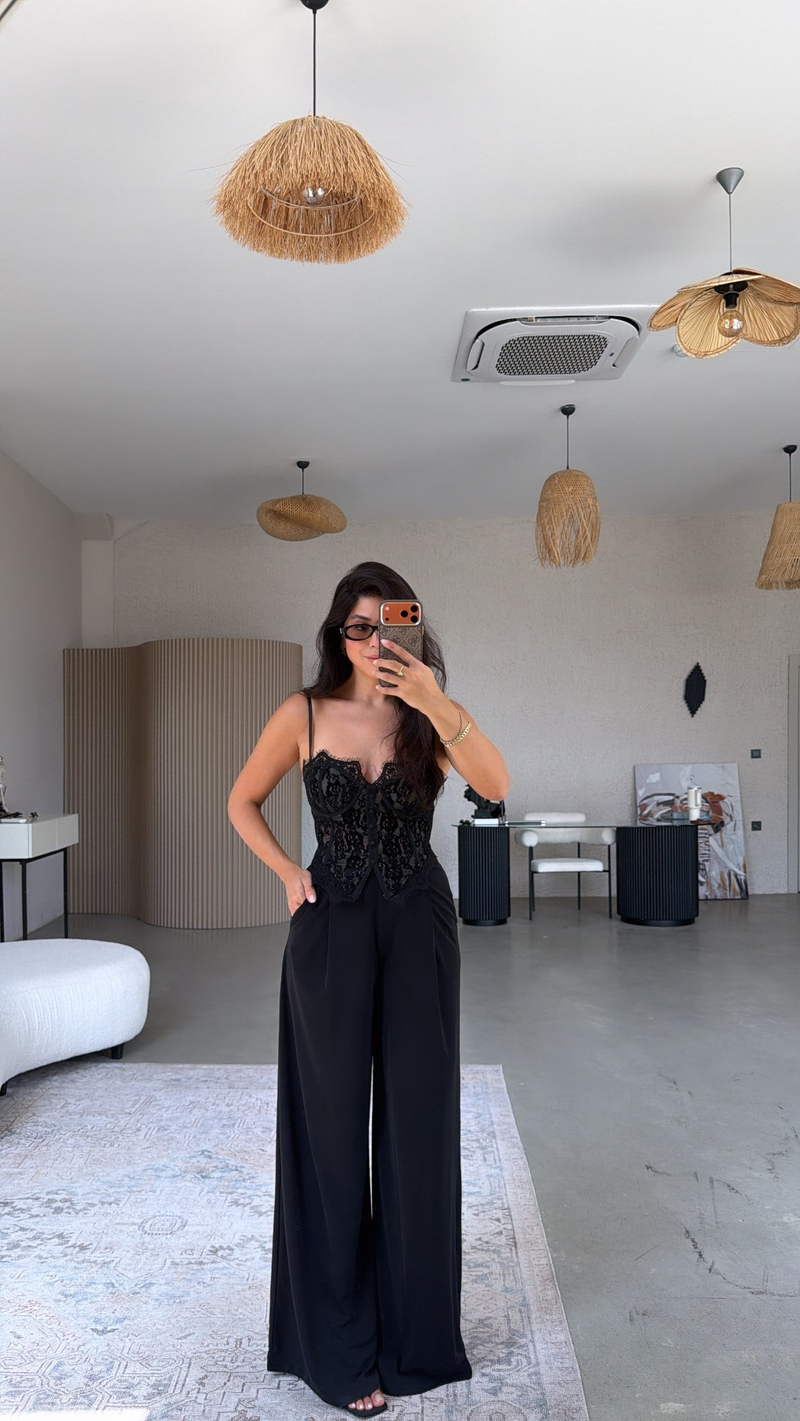 Siyah ZR Model İnce Krep Kumaş Pantolon