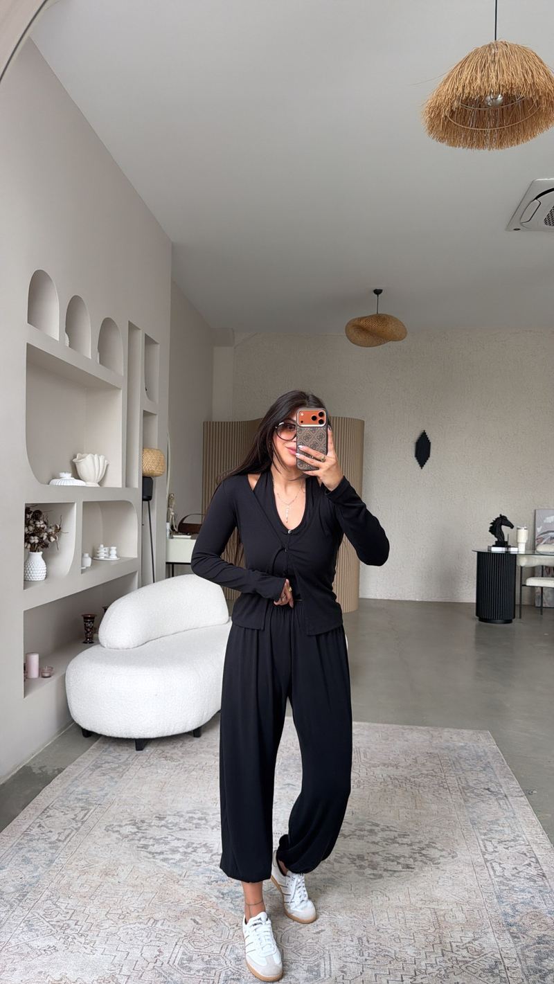 Siyah ZR Model Kendinden Yelekli İnce Takım