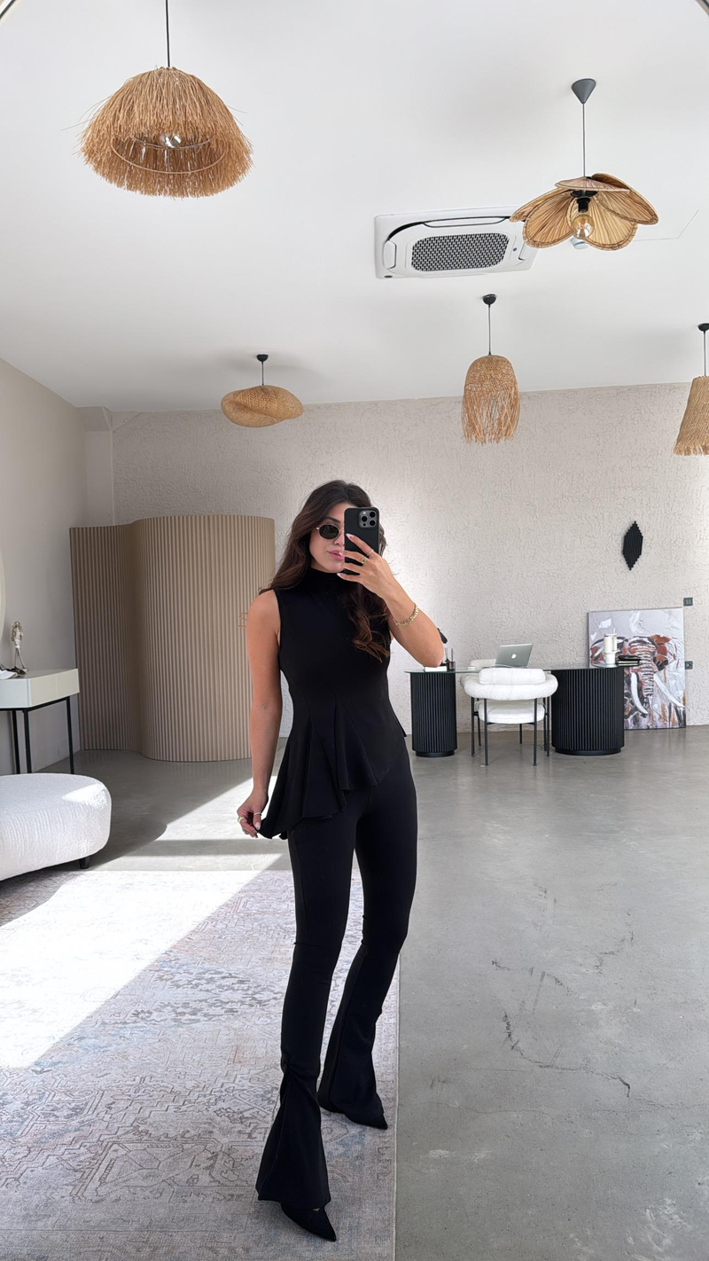 Siyah ZR Model Likralı Krep Kumaş Volanlı İspanyol Takım
